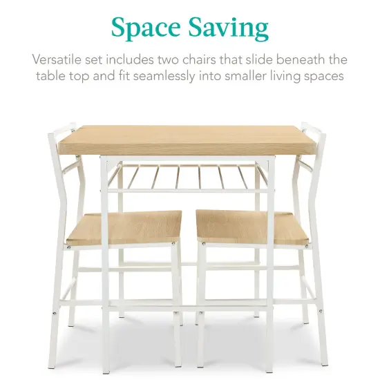 Best Choice Products 3-Piece Modern Dining Set, Square Table & Chairs Set w/ Steel Frame, Built-In Storage Rack Natural/White {3}