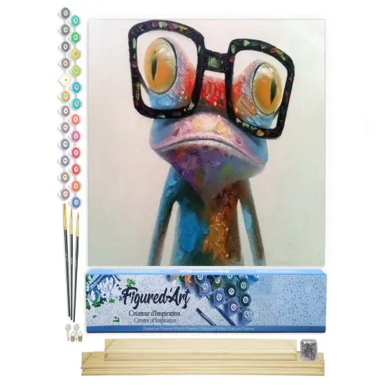 Figured'Art Paint by Numbers for Adults Frog and Eyewear 16"x20" - Craft Art Painting Rolled Canvas with DIY wooden frame {1}