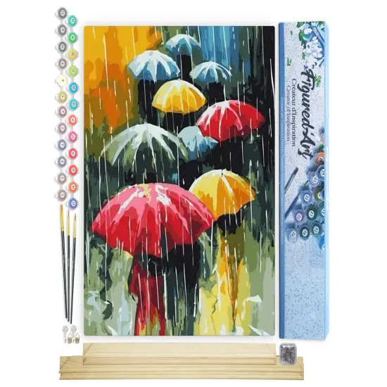Figured'Art Paint by Numbers Kit for Adults Farandole of Umbrellas 16"x20" - Craft Art Painting Rolled Canvas with DIY wooden frame {1}