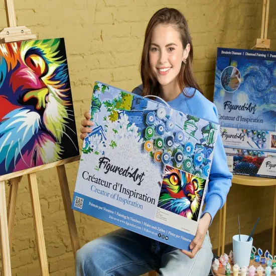 Figured'Art Paint by Numbers Kit for Adults with Frame Feline Pop Art 16"x20" - Craft Art Painting DIY Kit Canvas Already Stretched on a Wooden Frame {2}