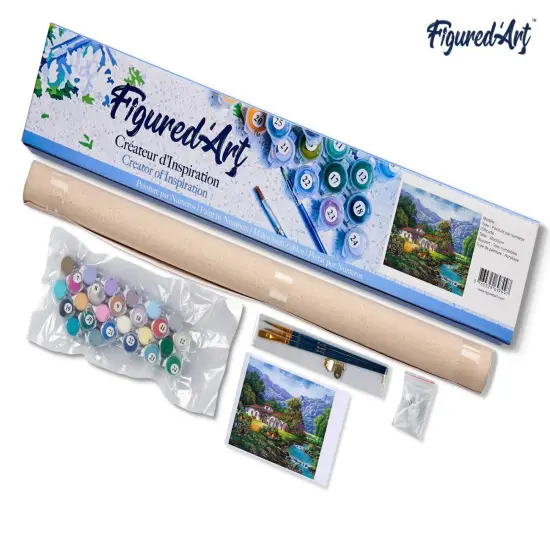 Figured'Art Paint by Numbers Kit for Adults Quiet house near the river 16"x20" - Craft Art Painting DIY Kit Rolled Canvas without frame {5}