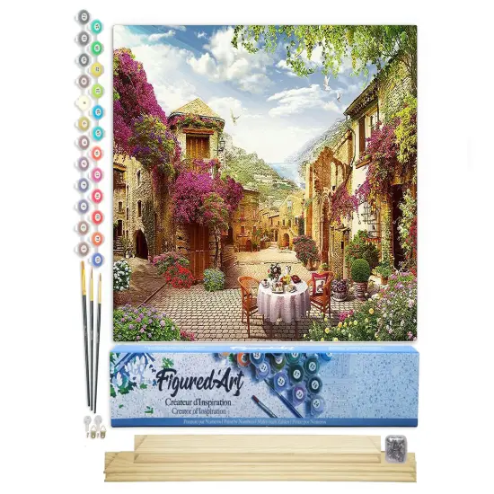 Figured'Art Paint by Numbers for Adults Breakfast in a Mediterranean village 16"x20" - Craft Art Painting Rolled Canvas with DIY wooden frame {1}