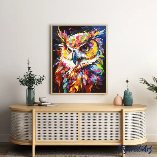 Figured'Art Paint by Numbers for Adults Colorful Abstract Owl 16"x20" - Craft Art Painting DIY Kit Rolled Canvas Without Frame {4}