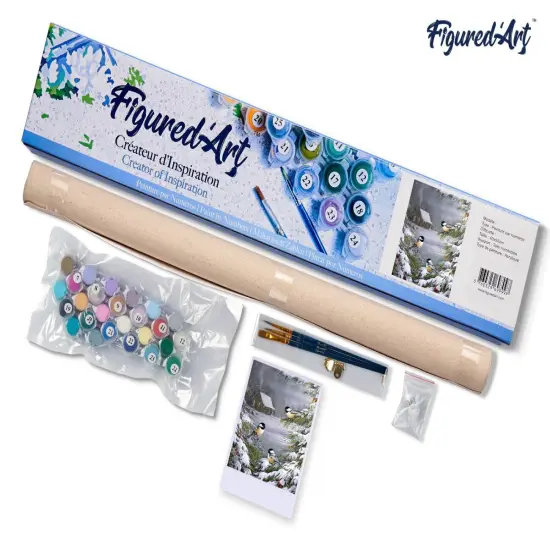 Figured'Art Paint by Numbers for Adults Three Birds in the Snow 16"x20" - Craft Art Painting DIY Kit Rolled Canvas without frame {5}