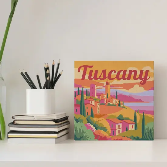 Figured'Art Mini Paint by Numbers Kit for Adults with Frame Travel Poster Tuscany Spring Small format 8"x8" - Craft Art Painting DIY Canvas Already Stretched on a Wooden Frame {2}