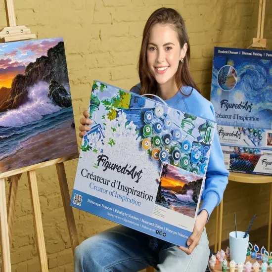 Figured'Art Paint by Numbers Kit for Adults with Frame Cliff and Waves 16"x20" - Craft Art Painting DIY Kit Canvas Already Stretched on a Wooden Frame {2}