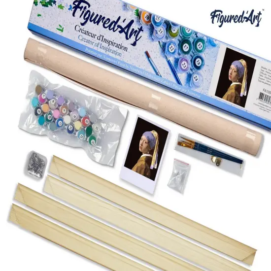 Figured'Art Paint by Numbers Kit for Adults Vermeer Girl with the Pearl 16"x20" - Craft Art Painting Rolled Canvas with DIY wooden frame {5}