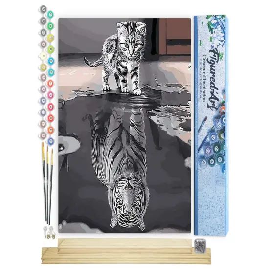 Figured'Art Paint by Numbers for Adults Kitten Reflective Tiger 16"x20" - Craft Art Painting Rolled Canvas with DIY wooden frame {1}