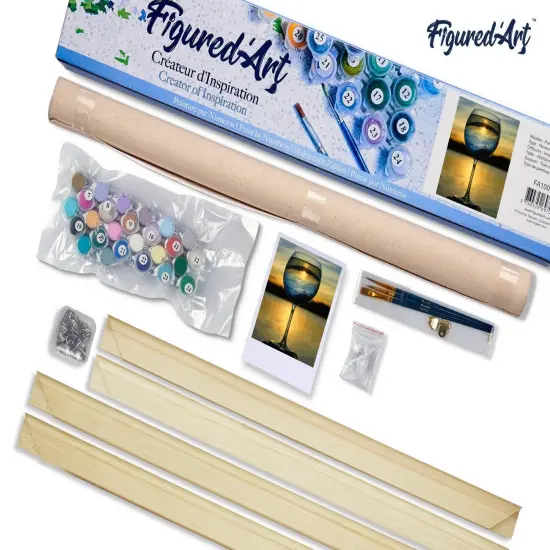 Figured'Art Paint by Numbers Kit for Adults Wine Glass and Nice View 16"x20" - Craft Art Painting Rolled Canvas with DIY wooden frame {5}