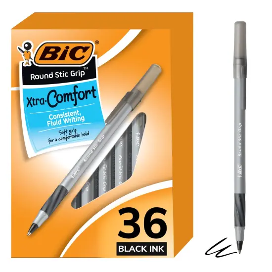 BIC Round Stic Grip Xtra Comfort Black Ballpoint Pens, Medium Point (1.2mm), 36-Count Pack, Perfect Writing Pens With Soft Grip for Superb Comfort and Control {2}