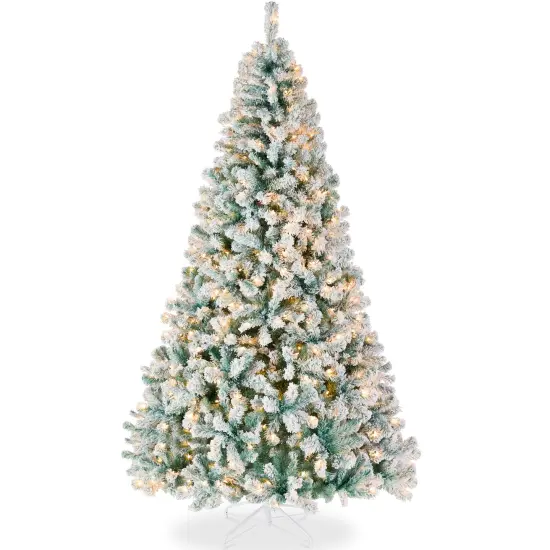 Best Choice Products Pre-Lit Sage Green Christmas Pine Tree w/ Flocked Branches, Warm-White Lights {1}