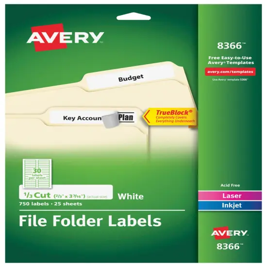 Avery Printable File Folder Labels, 2/3 x 3-7/16 Inches, White, Pack of 750 {1}
