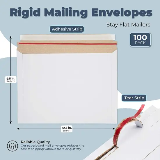 100 Pack Rigid Mailers with Self Sealing Flap, Stay Flat 9.5x12.5 Cardboard Envelopes for Shipping Documents, Magazines {2}