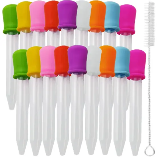 20PCS Liquid Droppers with a Clean Brush, Silicone and Plastic Pipettes Transfer Eyedropper with Bulb Tip for Candy Oil Kitchen Gummy Bear Making {1}