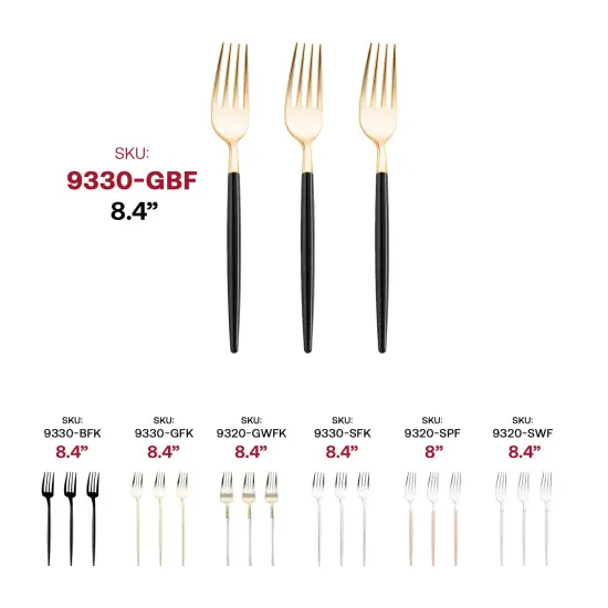 Gold with Black Handle Moderno Disposable Plastic Dinner Forks (240 Forks) {6}