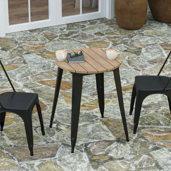 Merrick Lane Dryden Indoor/Outdoor Dining Table, 23.75" Round All Weather Poly Resin Top with Steel Base BrownTop/BlackFrame {3}