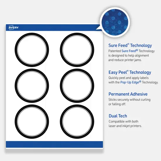 Avery Printable Round Labels, Double Black Border, 3" Diameter, Matte White Round Labels, Permanent, Laser/Inkjet, 60ct, Great for Product Labels {3}