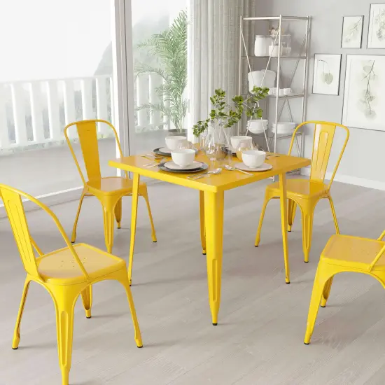 Merrick Lane Nash 31.5" Square Metal Table for Indoor and Outdoor Use Yellow {1}