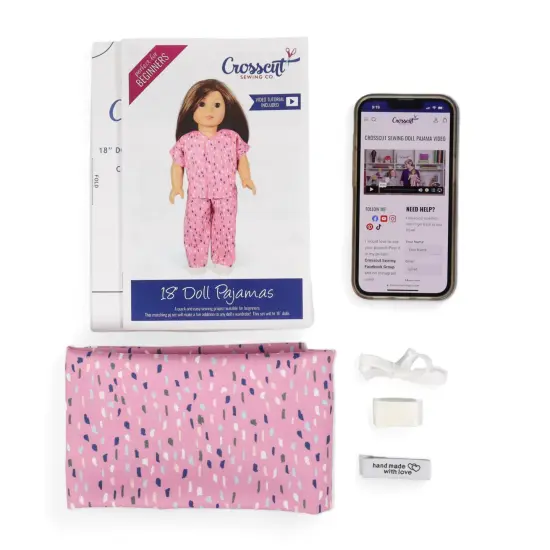 Crosscut Sewing Co.&reg; Doll Pajama Sewing Project Kit - Beginner Friendly DIY Sewing Kit Pink rain {5}