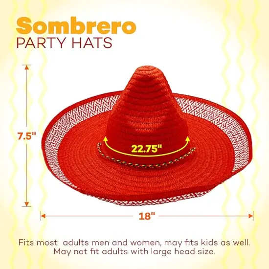 4E's Novelty 2 Pack Sombrero Hats for Cinco de Mayo Party Mexican Hats with Chinstrap Adult {3}