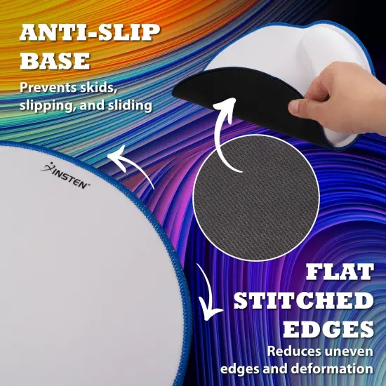 Insten Mouse Pad with Wrist Support Rest, Stitched Edge Mat, Ergonomic Support, Pain Relief Memory Foam, Round, White with Blue Edge {5}