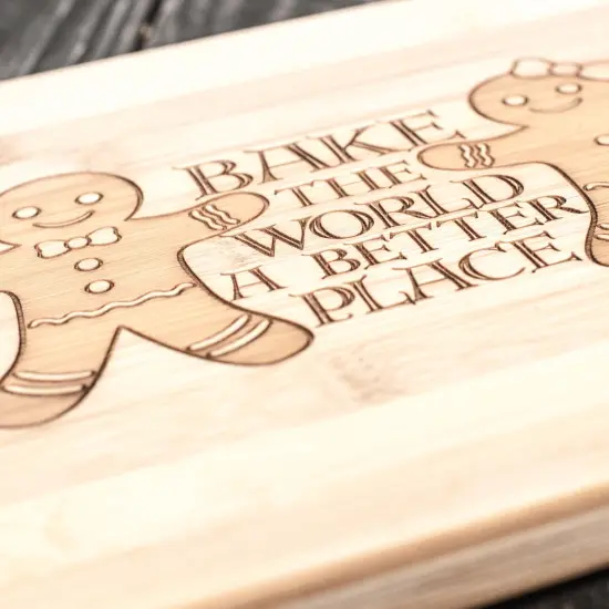Bake the World a Better Place - Cutting Board 14''x9.5''x.5'' Bamboo {4}