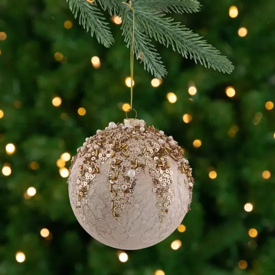 Northlight Beaded Sequin Shatterproof Christmas Ball Ornament - 4" - Champagne Gold {1}
