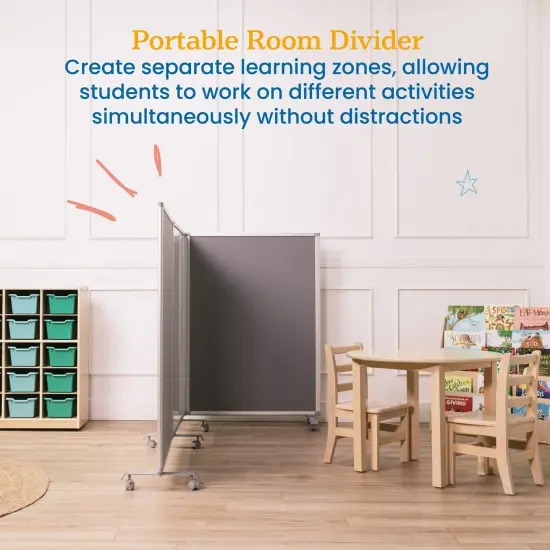 Mobile Dry-Erase and Flannel Room Divider, 3-Panel, School Supplies Grey {3}