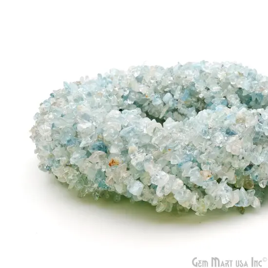 Aquamarine Chip Beads, 34 Inch, Natural Chip Strands, Drilled Strung Nugget Beads, 3-7mm, Polished, GemmartUSA (CHAQ-70001) {1}