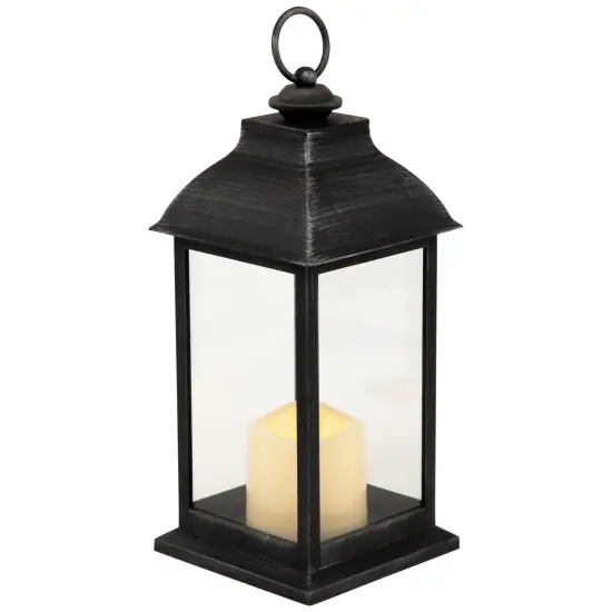 Northlight LED Lantern with Flameless Candle - 12.5" - Brushed Silver Black {7}