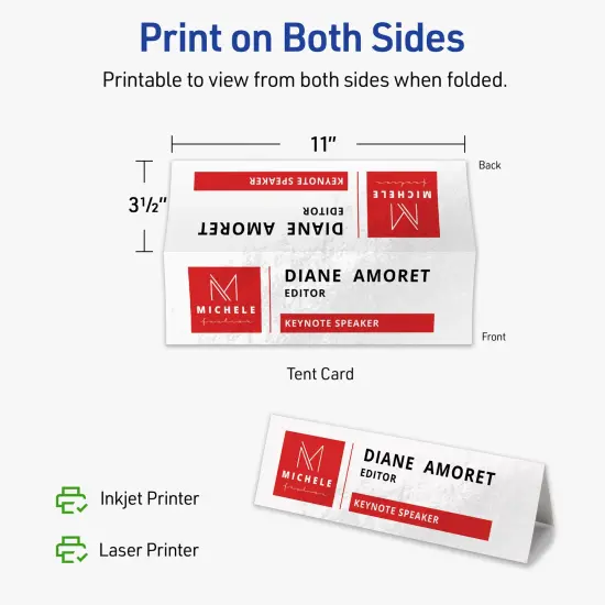 Avery Glossy White Tent Cards, 3-1/2" x 11" Rectangle {6}