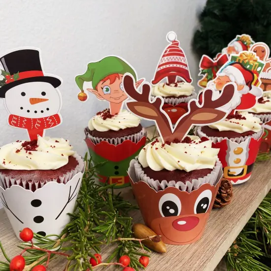 Wrapables Christmas Cupcake Toppers and Wrappers, Holiday Party Supplies (Set of 128) {4}