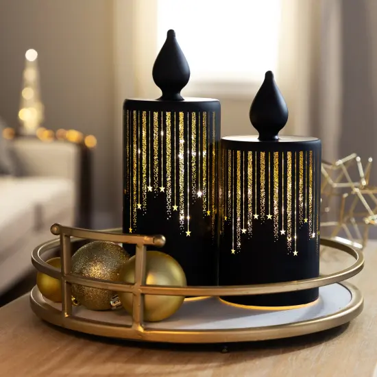 Northlight LED Lighted Glass Candle with Stars Christmas Decoration - 8" - Small Black {4}