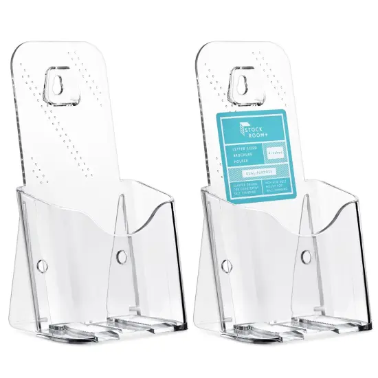 6 Pack Clear Brochure Holder Wall Mount - Pamphlet Display Stand, Mounted Flyer Rack for Menu, Cards, Restaurants, Small Business, Classroom (4x8x3 In) {6}