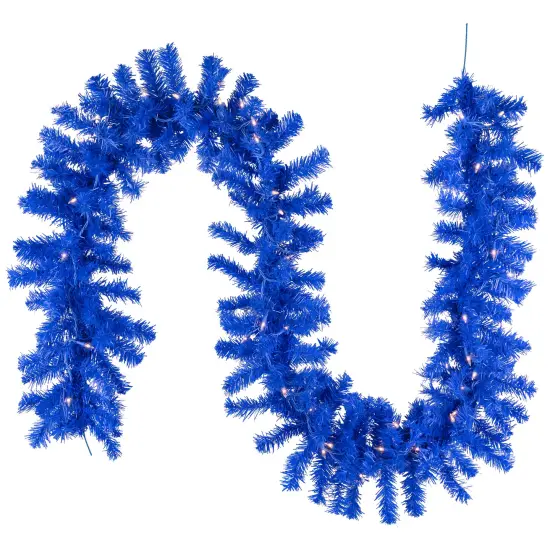 Northlight Pre-Lit Artificial Pine Christmas Garland - 9' - Royal Blue - Clear Lights {3}