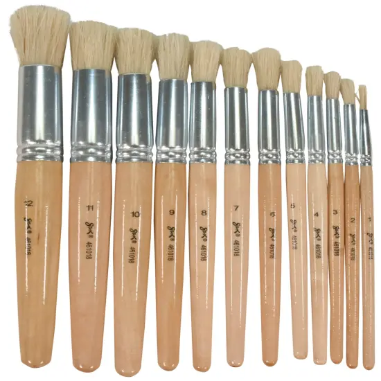 Sax White Bristle Paint Brushes with Short Wooden Handles, Round Assorted Sizes, Set of 144 {3}