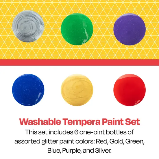 School Smart Washable Tempera Paints, Assorted Glitter Colors, Pint Set of 6 {6}
