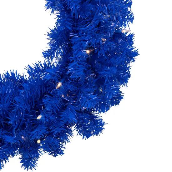 Northlight Pre-Lit Artificial Pine Christmas Wreath - 24" - Royal Blue - Clear Lights {7}