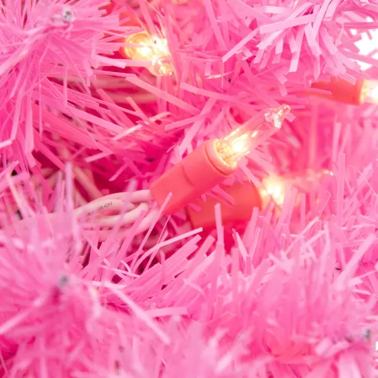 Northlight Pre-Lit Artificial Pine Christmas Wreath - 24" - Pink- Clear Lights {7}