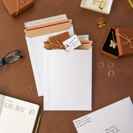 100-Pack Stay Flat Rigid Mailers 7 x 9 Inches with Self Adhesive Seal, Bulk White Cardboard Envelopes for Shipping Photo, Documents, Letters, Packaging Supplies {4}