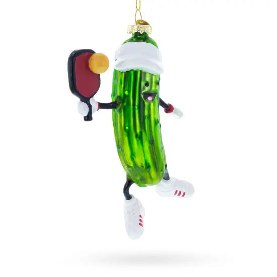 Pickle-Themed Pickleball Glass Christmas Ornament {3}