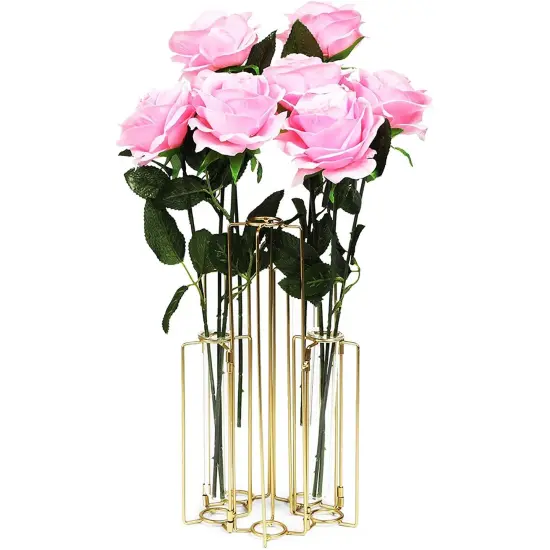 6-Pack Metal Hinged Plant Stand Set with Glass Test Tube Vases (Gold) {6}