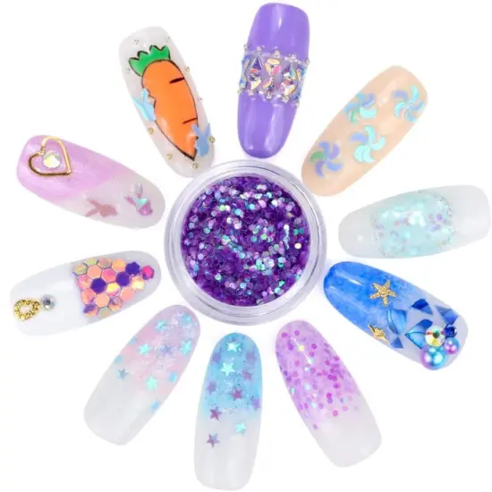 Nail Art Blue Glitter Sequins 3D Pearl Nails Shining Flakes 12Jars {5}