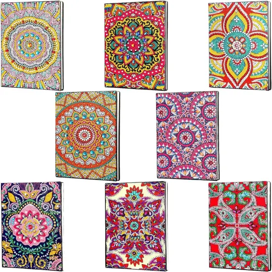 8 Pcs 5d Diamond Art Notebooks Kits for Adult DIY Colorful Mandala Flower {1}