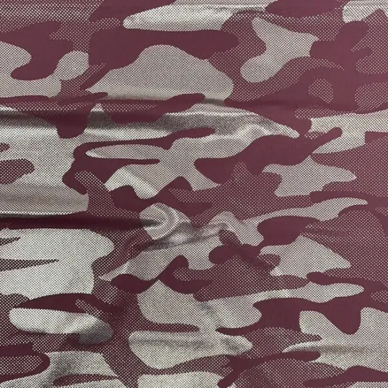 GI Jane Foil Printed Superflex Spandex Fabric Fig/Gunmetal {1}