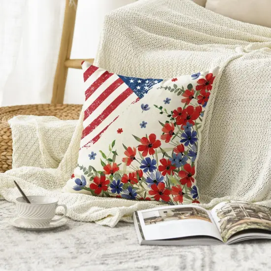Floral Throw Pillow Cover for 4th of July Decorations {2}