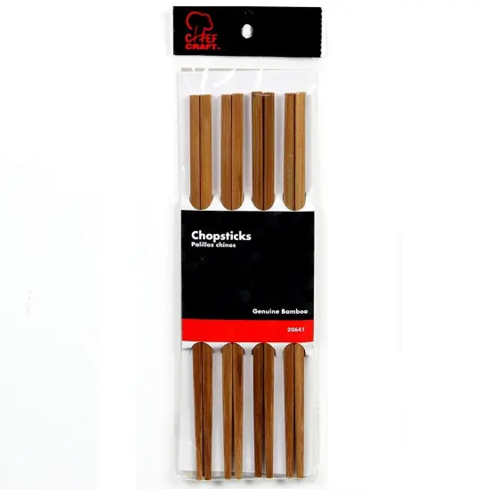 Chef Craft 9.5" Long Reusable Natural Bamboo Chopsticks Set - 4 Pair {6}