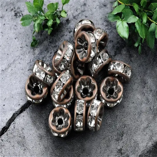 Antique Copper w/ Crystal Rhinestone Rondelle Spacer Beads {3}