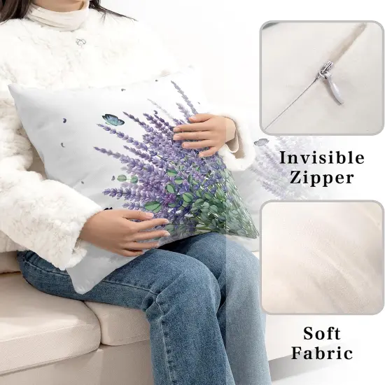 Purple Lavender Pillow Covers 18x18 Set of 2 Modern Art Butterfly Throw Pillow Covers Spring Summer Farmhouse Square Pillowcases for Outdoor Sofa Garden Living Room {4}