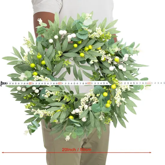 Spring Wreath for Front Door, 19-20 Inch Eucalyptus Greenery Wreath {2}